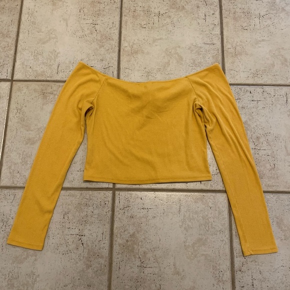 Heart & Hips Mustard Yellow Ribbed Off-the-Shoulder Crop Top - Size L - Picture 3 of 6
